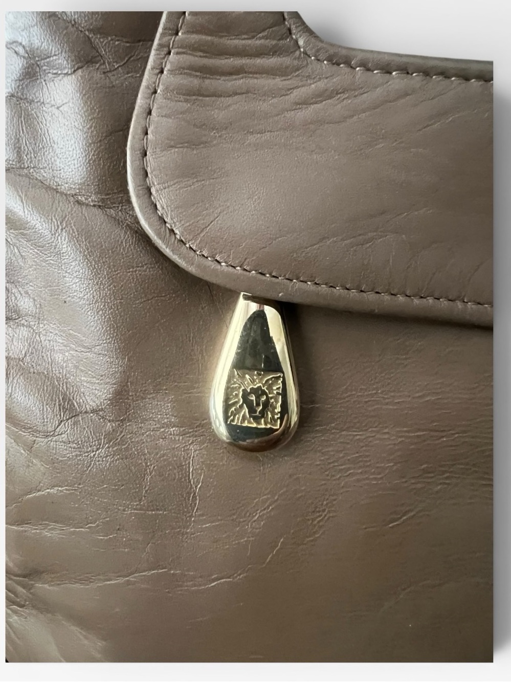 Anne Klein for Calderon Taupe Leather Clutch Tortoise Handle Vintage Purse - Picture 4 of 13